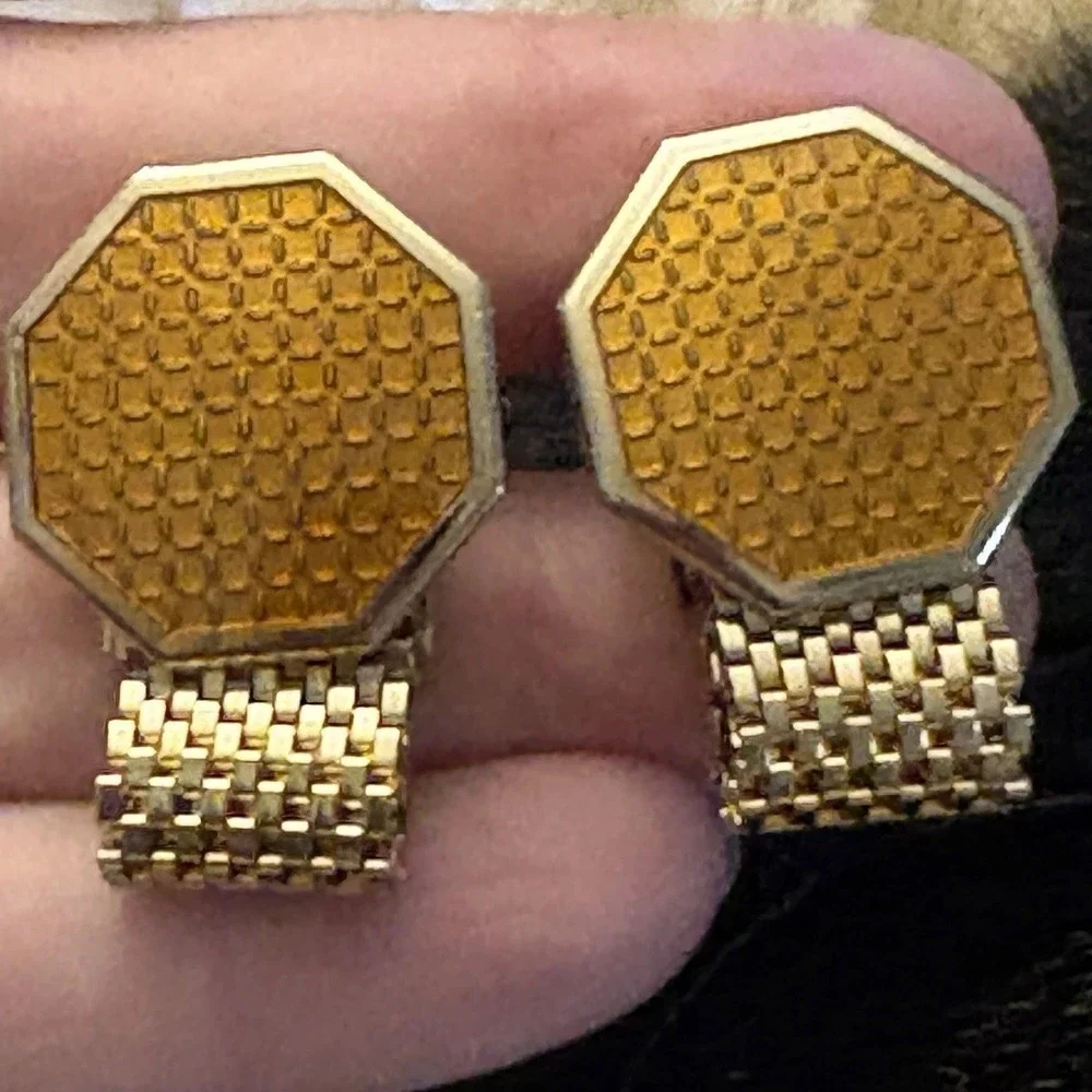 VTG 60s‎ Cufflinks Gold Octagon Mesh Wrap Men Retro Classic Mod Festival